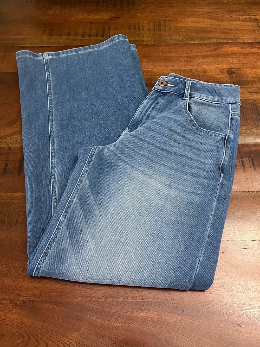 Halara Flex Mid Rise Washed Baggy Wide Leg Jeans Blue Spruce Denim Size Small